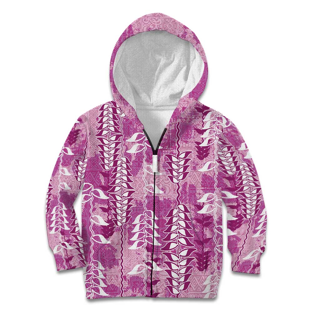Magenta Hawaii Tapa Pattern Kid Hoodie With Heliconia Vintage Style LT05 Zip Hoodie Magenta - Polynesian Pride