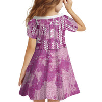 Magenta Hawaii Tapa Pattern Kid Short Sleeve Dress With Heliconia Vintage Style LT05 - Polynesian Pride