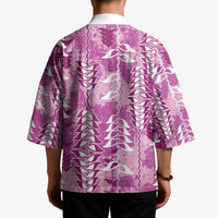 Magenta Hawaii Tapa Pattern Kimono With Heliconia Vintage Style LT05 - Polynesian Pride