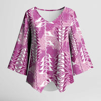 Magenta Hawaii Tapa Pattern Kimono Sleeve Blouse With Heliconia Vintage Style LT05 Female Magenta - Polynesian Pride