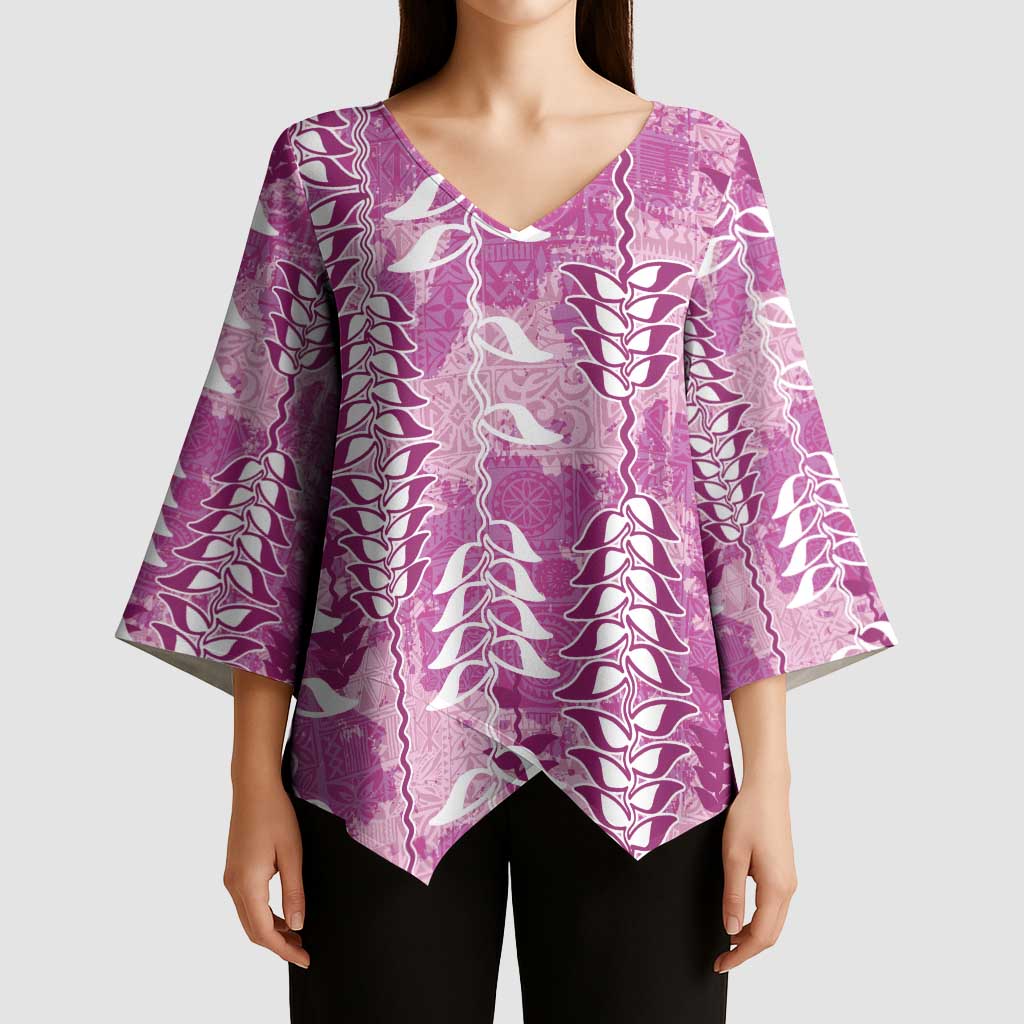 Magenta Hawaii Tapa Pattern Kimono Sleeve Blouse With Heliconia Vintage Style LT05 - Polynesian Pride