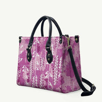 Magenta Hawaii Tapa Pattern Leather Bag With Heliconia Vintage Style LT05 Magenta - Polynesian Pride
