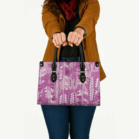 Magenta Hawaii Tapa Pattern Leather Bag With Heliconia Vintage Style LT05 - Polynesian Pride
