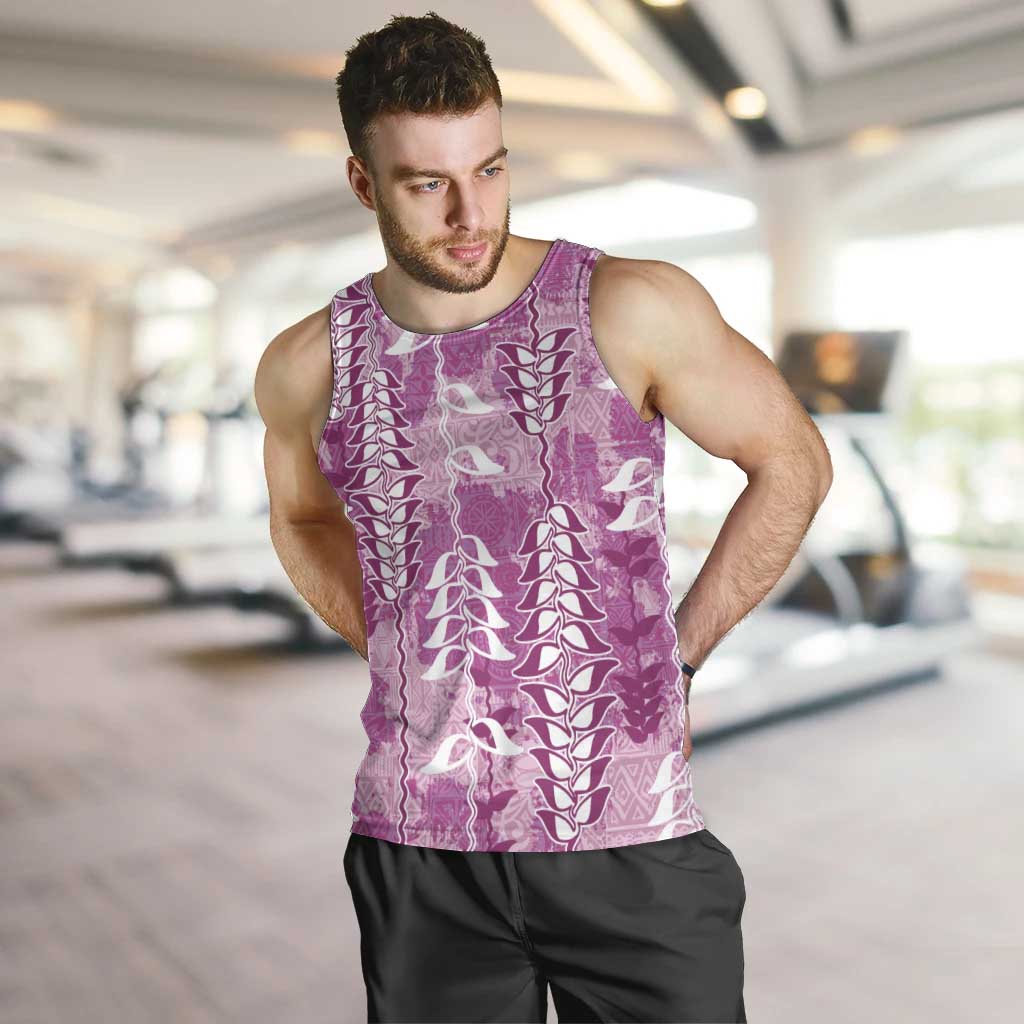 Magenta Hawaii Tapa Pattern Men Tank Top With Heliconia Vintage Style