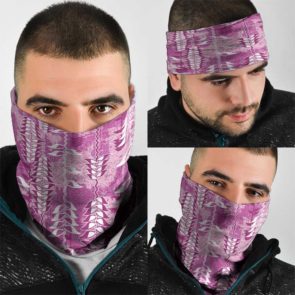 Magenta Hawaii Tapa Pattern Neck Gaiter With Heliconia Vintage Style LT05 - Polynesian Pride