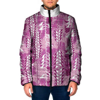 Magenta Hawaii Tapa Pattern Padded Jacket With Heliconia Vintage Style LT05 Men Magenta - Polynesian Pride