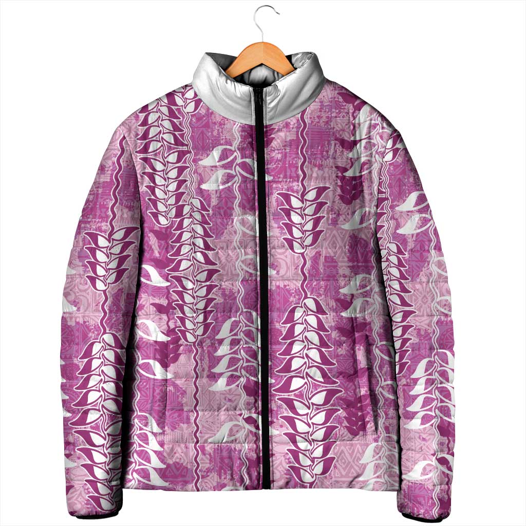Magenta Hawaii Tapa Pattern Padded Jacket With Heliconia Vintage Style LT05 - Polynesian Pride