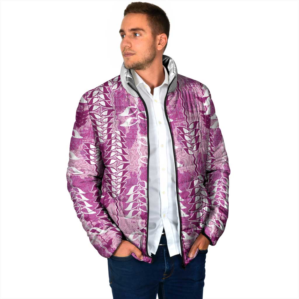 Magenta Hawaii Tapa Pattern Padded Jacket With Heliconia Vintage Style LT05 - Polynesian Pride