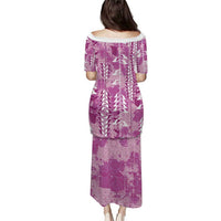 Magenta Hawaii Tapa Pattern Puletasi With Heliconia Vintage Style LT05 - Polynesian Pride