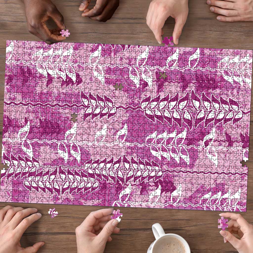 Magenta Hawaii Tapa Pattern Puzzle With Heliconia Vintage Style LT05 - Polynesian Pride