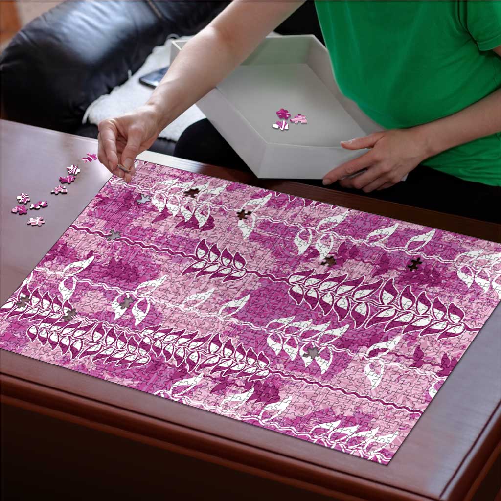 Magenta Hawaii Tapa Pattern Puzzle With Heliconia Vintage Style LT05 - Polynesian Pride