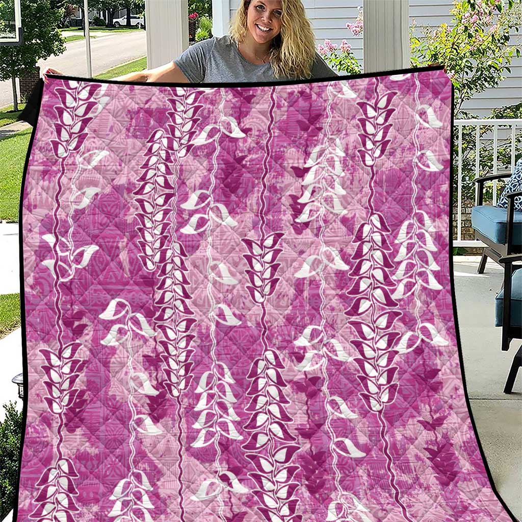 Magenta Hawaii Tapa Pattern Quilt With Heliconia Vintage Style LT05 Magenta - Polynesian Pride