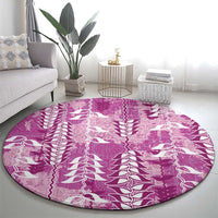 Magenta Hawaii Tapa Pattern Round Carpet With Heliconia Vintage Style LT05 - Polynesian Pride