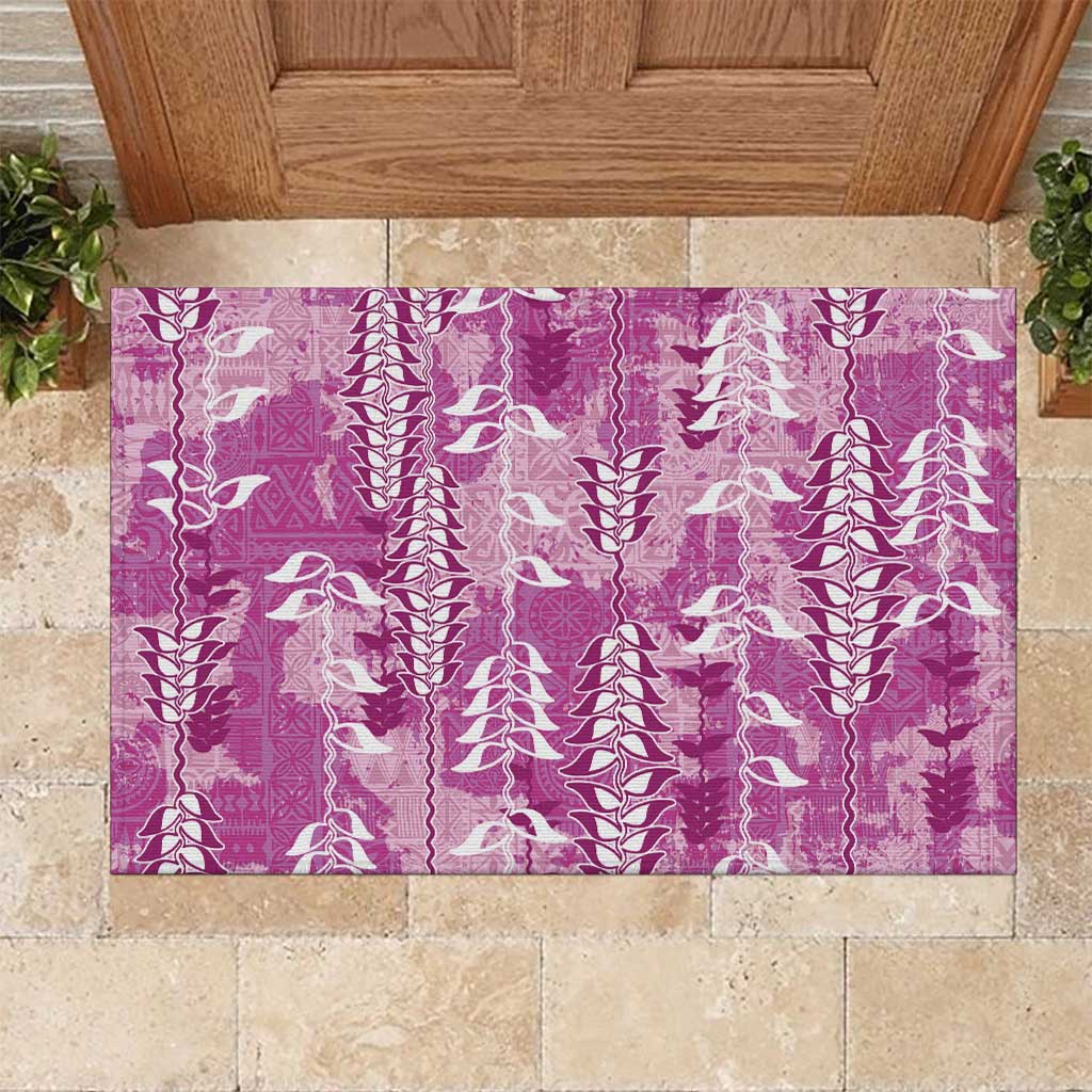 Magenta Hawaii Tapa Pattern Rubber Doormat With Heliconia Vintage Style LT05 Magenta - Polynesian Pride