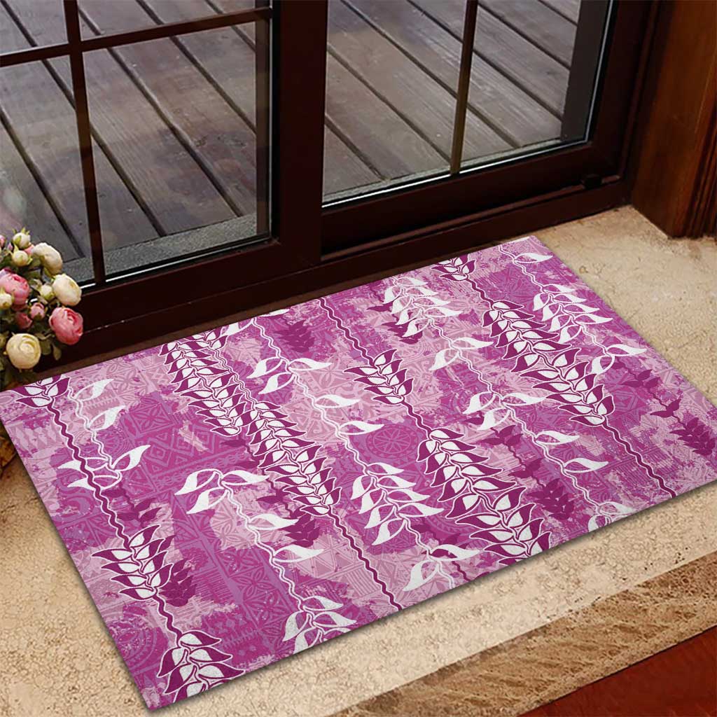 Magenta Hawaii Tapa Pattern Rubber Doormat With Heliconia Vintage Style LT05 - Polynesian Pride