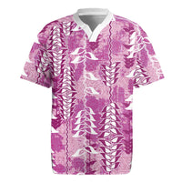 Magenta Hawaii Tapa Pattern Rugby Jersey With Heliconia Vintage Style LT05 Magenta - Polynesian Pride