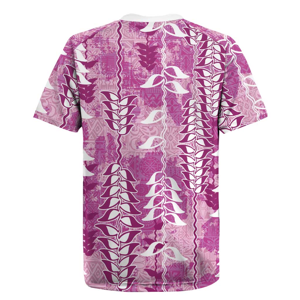 Magenta Hawaii Tapa Pattern Rugby Jersey With Heliconia Vintage Style LT05 - Polynesian Pride