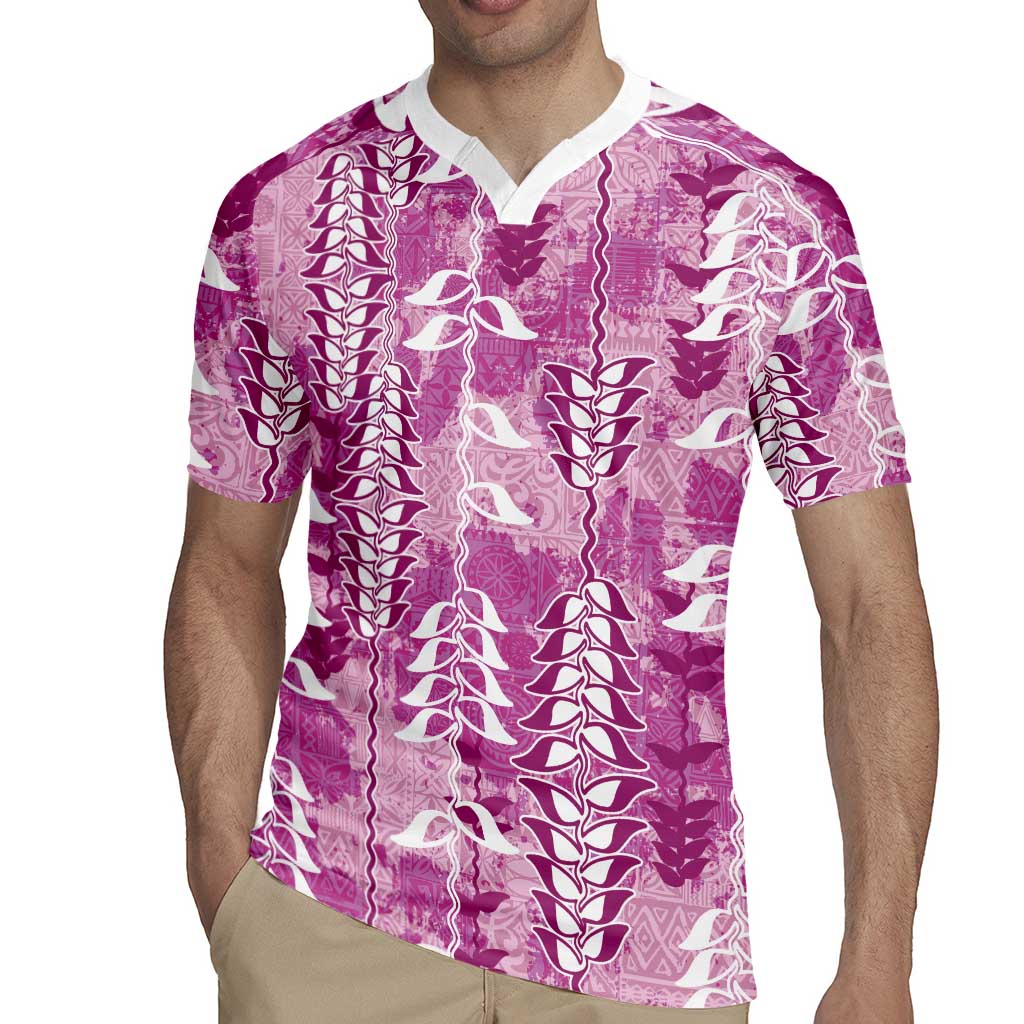 Magenta Hawaii Tapa Pattern Rugby Jersey With Heliconia Vintage Style LT05 - Polynesian Pride