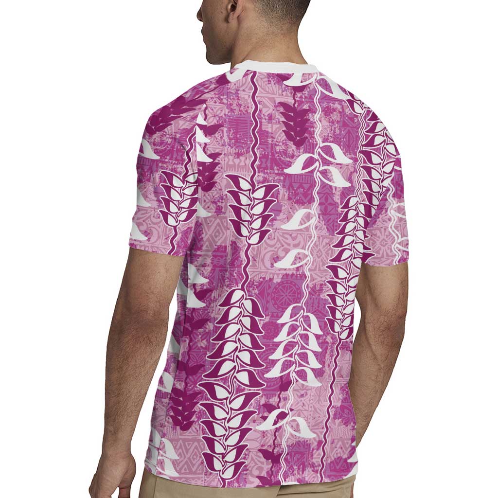 Magenta Hawaii Tapa Pattern Rugby Jersey With Heliconia Vintage Style LT05 - Polynesian Pride