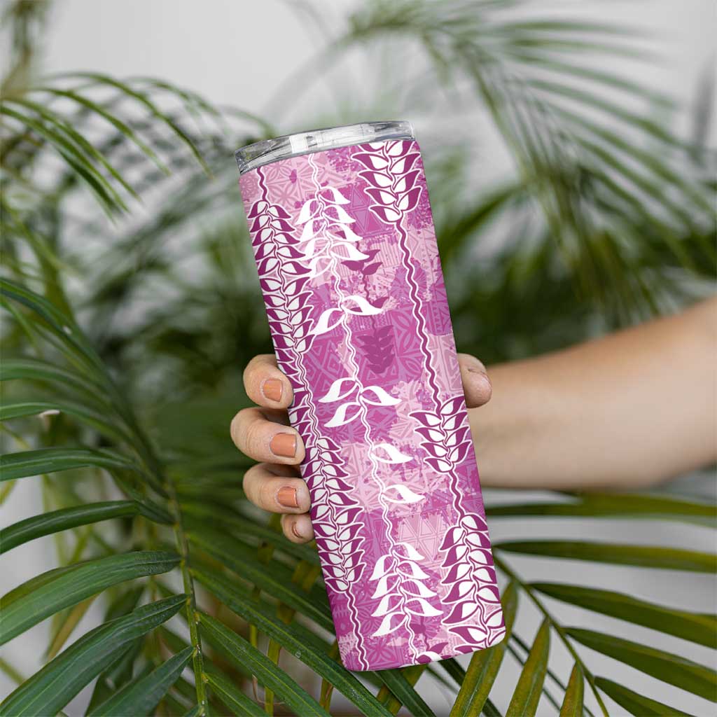 Magenta Hawaii Tapa Pattern Skinny Tumbler With Heliconia Vintage Style LT05 - Polynesian Pride