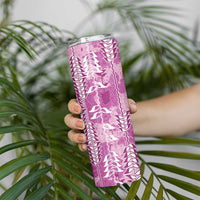 Magenta Hawaii Tapa Pattern Skinny Tumbler With Heliconia Vintage Style LT05 - Polynesian Pride