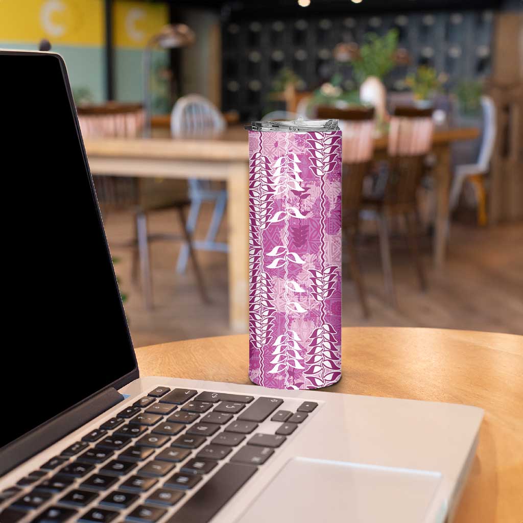 Magenta Hawaii Tapa Pattern Skinny Tumbler With Heliconia Vintage Style LT05 - Polynesian Pride