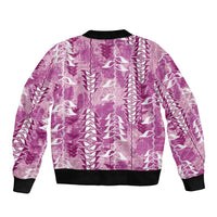 Magenta Hawaii Tapa Pattern Sleeve Zip Bomber Jacket With Heliconia Vintage Style LT05 - Polynesian Pride