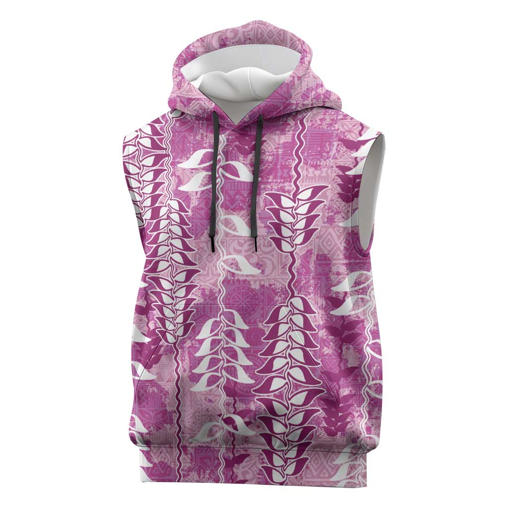 Magenta Hawaii Tapa Pattern Sleeveless Hoodie With Heliconia Vintage Style LT05 Magenta - Polynesian Pride
