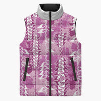 Magenta Hawaii Tapa Pattern Sleeveless Puffer Jacket With Heliconia Vintage Style LT05 Unisex Magenta - Polynesian Pride