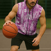 Magenta Hawaii Tapa Pattern Sleeveless Zip Hoodie With Heliconia Vintage Style LT05 - Polynesian Pride