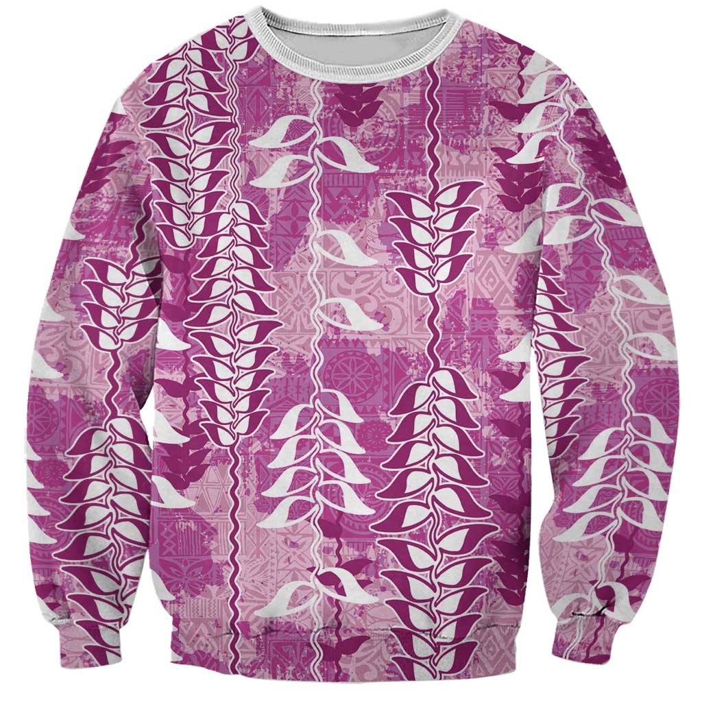 Magenta Hawaii Tapa Pattern Sweatshirt With Heliconia Vintage Style LT05 Unisex Magenta - Polynesian Pride