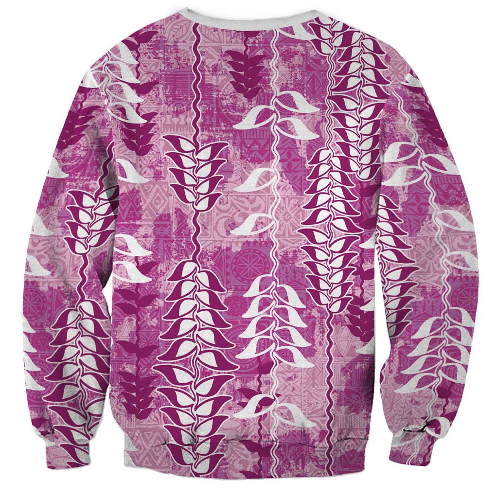 Magenta Hawaii Tapa Pattern Sweatshirt With Heliconia Vintage Style LT05 - Polynesian Pride