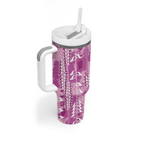 Magenta Hawaii Tapa Pattern Tumbler With Handle With Heliconia Vintage Style LT05 - Polynesian Pride