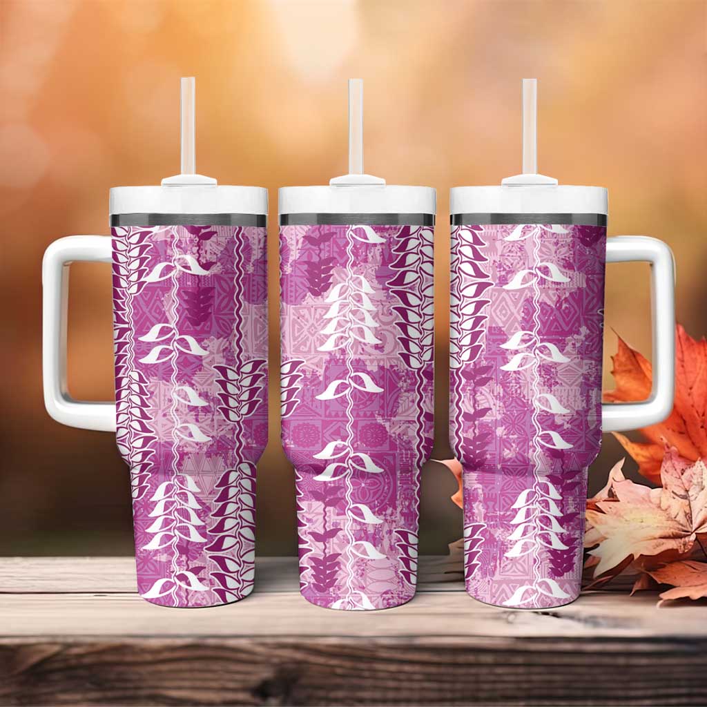 Magenta Hawaii Tapa Pattern Tumbler With Handle With Heliconia Vintage Style LT05 - Polynesian Pride