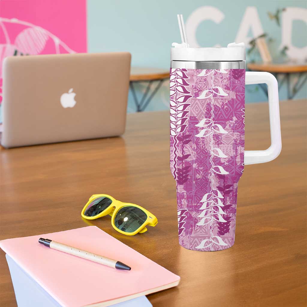 Magenta Hawaii Tapa Pattern Tumbler With Handle With Heliconia Vintage Style LT05 - Polynesian Pride