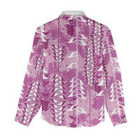Magenta Hawaii Tapa Pattern Women Casual Shirt With Heliconia Vintage Style LT05 - Polynesian Pride