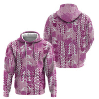 Magenta Hawaii Tapa Pattern Zip Hoodie With Heliconia Vintage Style LT05 - Polynesian Pride