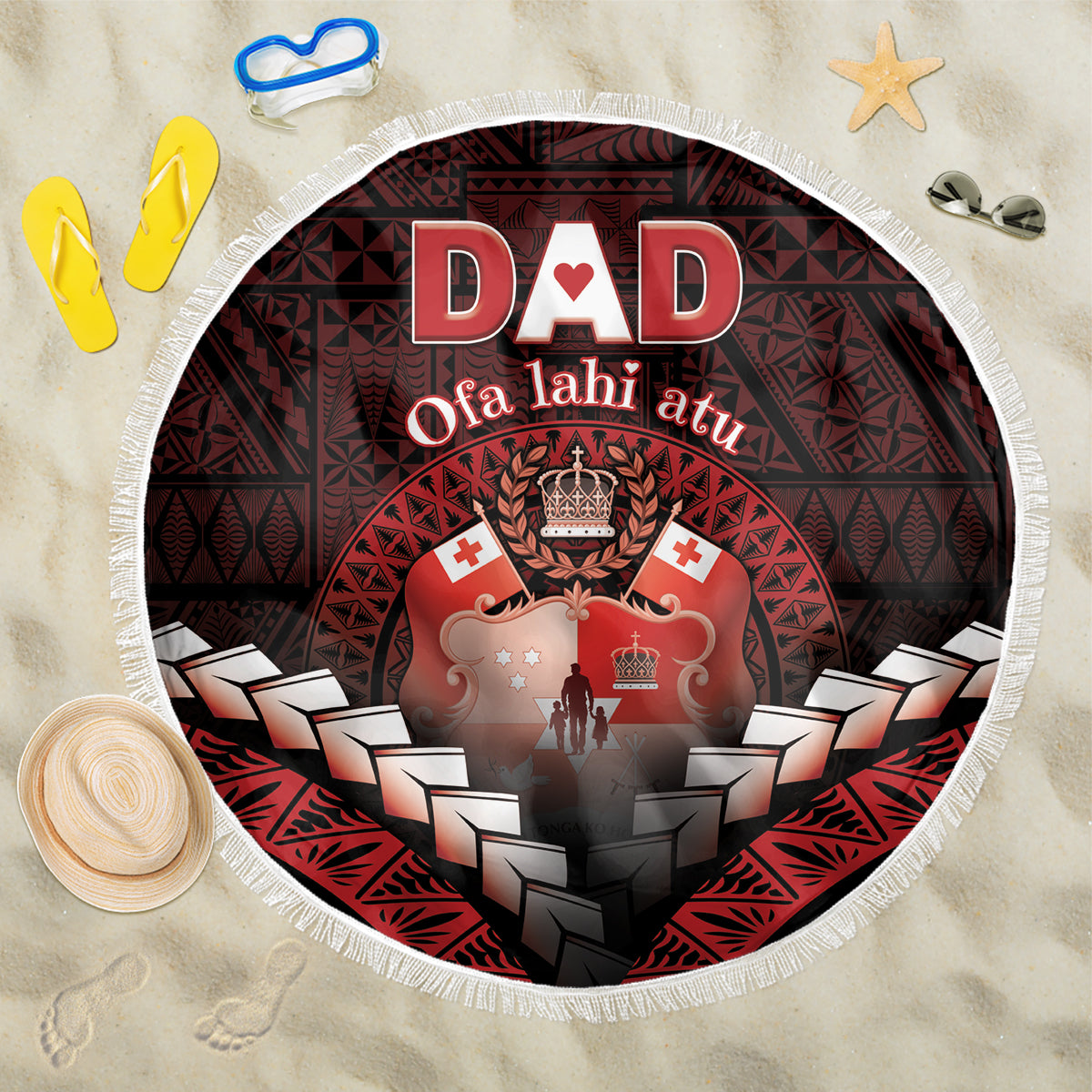 Tonga Happy Father's Day Beach Blanket Ofa Lahi Atu Dad Polynesian Tribal