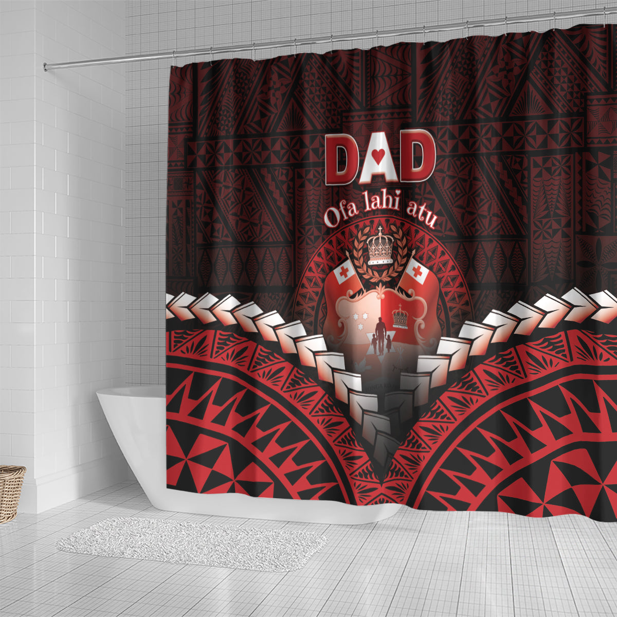 Tonga Happy Father's Day Shower Curtain Ofa Lahi Atu Dad Polynesian Tribal