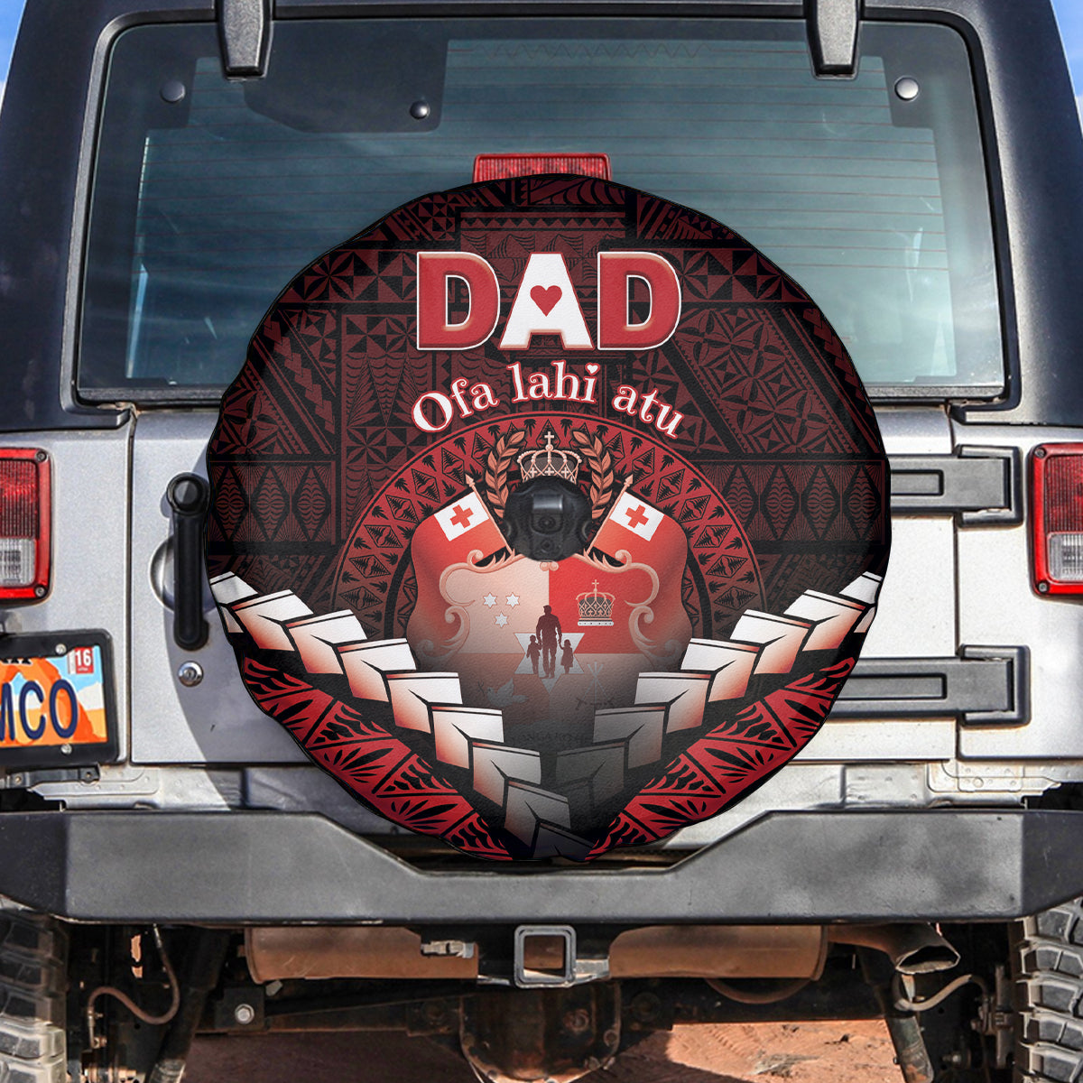Tonga Happy Father's Day Spare Tire Cover Ofa Lahi Atu Dad Polynesian Tribal