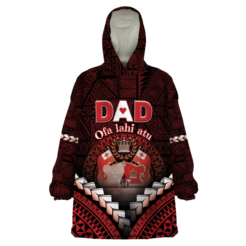 Personalised Tonga Happy Father's Day Wearable Blanket Hoodie Ofa Lahi Atu Dad Polynesian Tribal