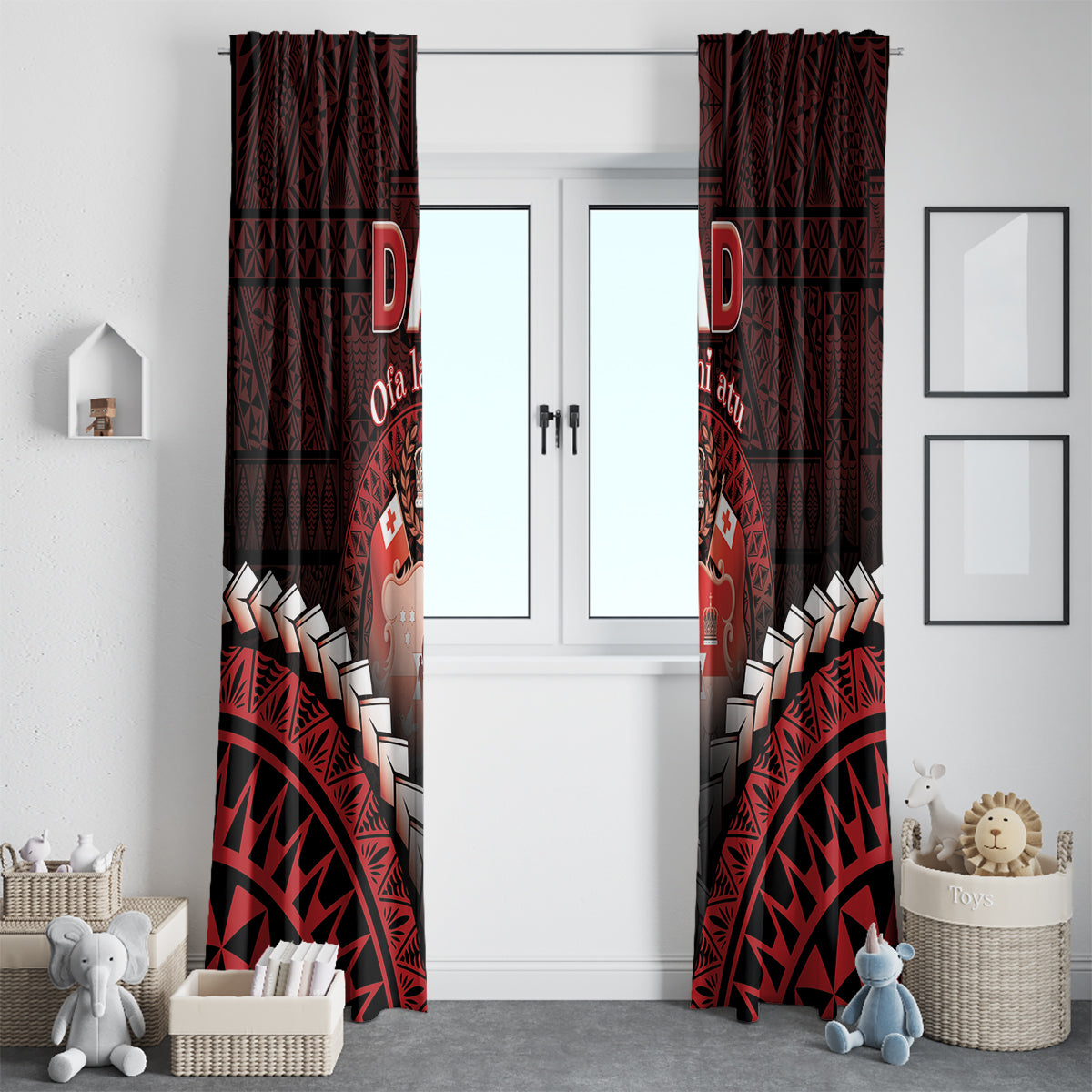 Tonga Happy Father's Day Window Curtain Ofa Lahi Atu Dad Polynesian Tribal