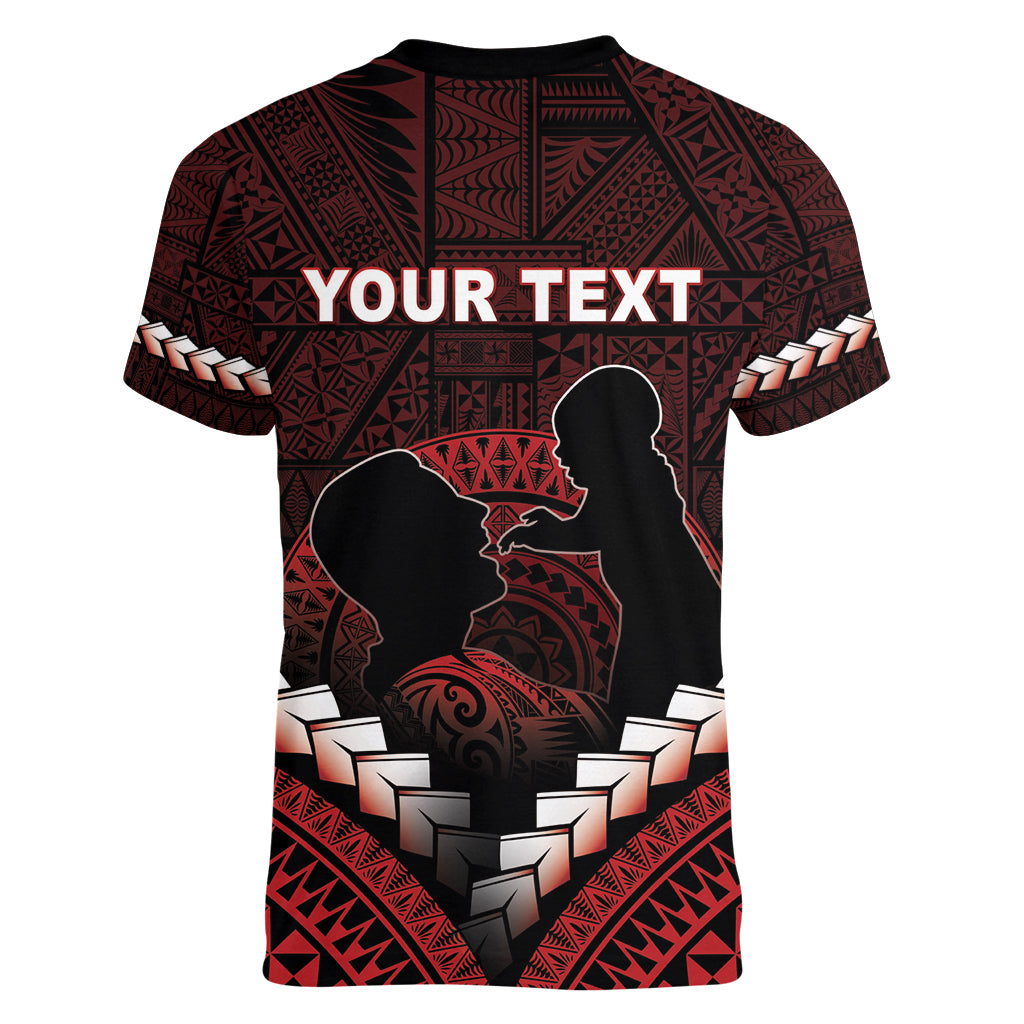 Personalised Tonga Happy Father's Day Women V-Neck T-Shirt Ofa Lahi Atu Dad Polynesian Tribal