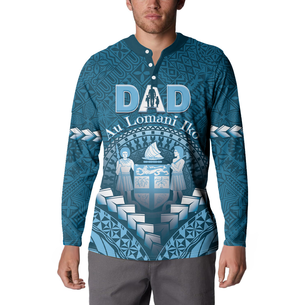 Personalised Fiji Happy Father's Day Button Sweatshirt Au Lomani Iko Dad Polynesian Tribal
