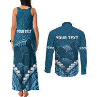 Personalised Fiji Happy Father's Day Couples Matching Tank Maxi Dress and Long Sleeve Button Shirt Au Lomani Iko Dad Polynesian Tribal