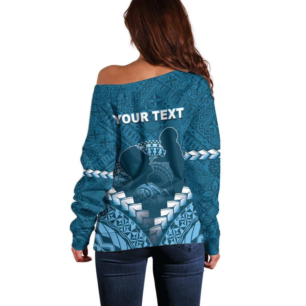 Personalised Fiji Happy Father's Day Off Shoulder Sweater Au Lomani Iko Dad Polynesian Tribal