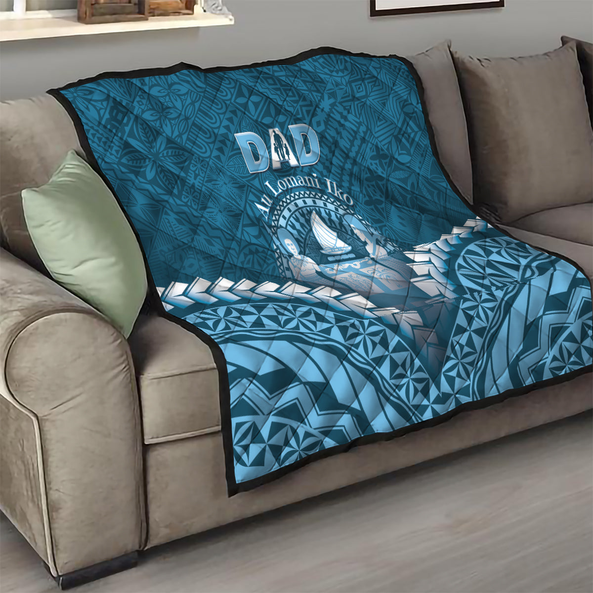 Fiji Happy Father's Day Quilt Au Lomani Iko Dad Polynesian Tribal