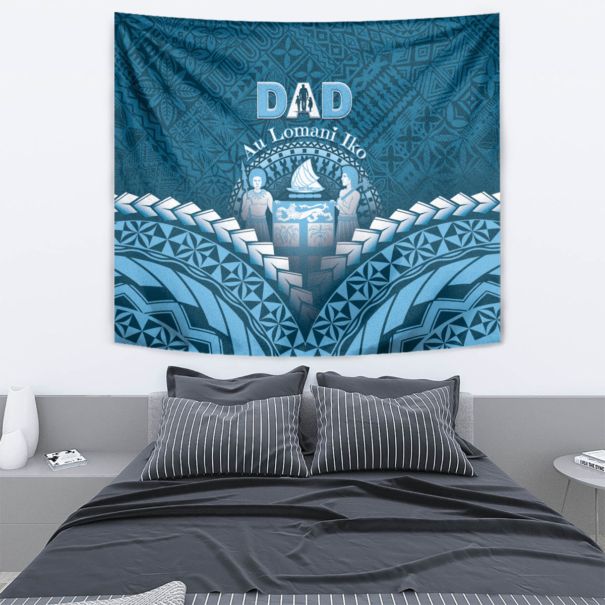 Fiji Happy Father's Day Tapestry Au Lomani Iko Dad Polynesian Tribal