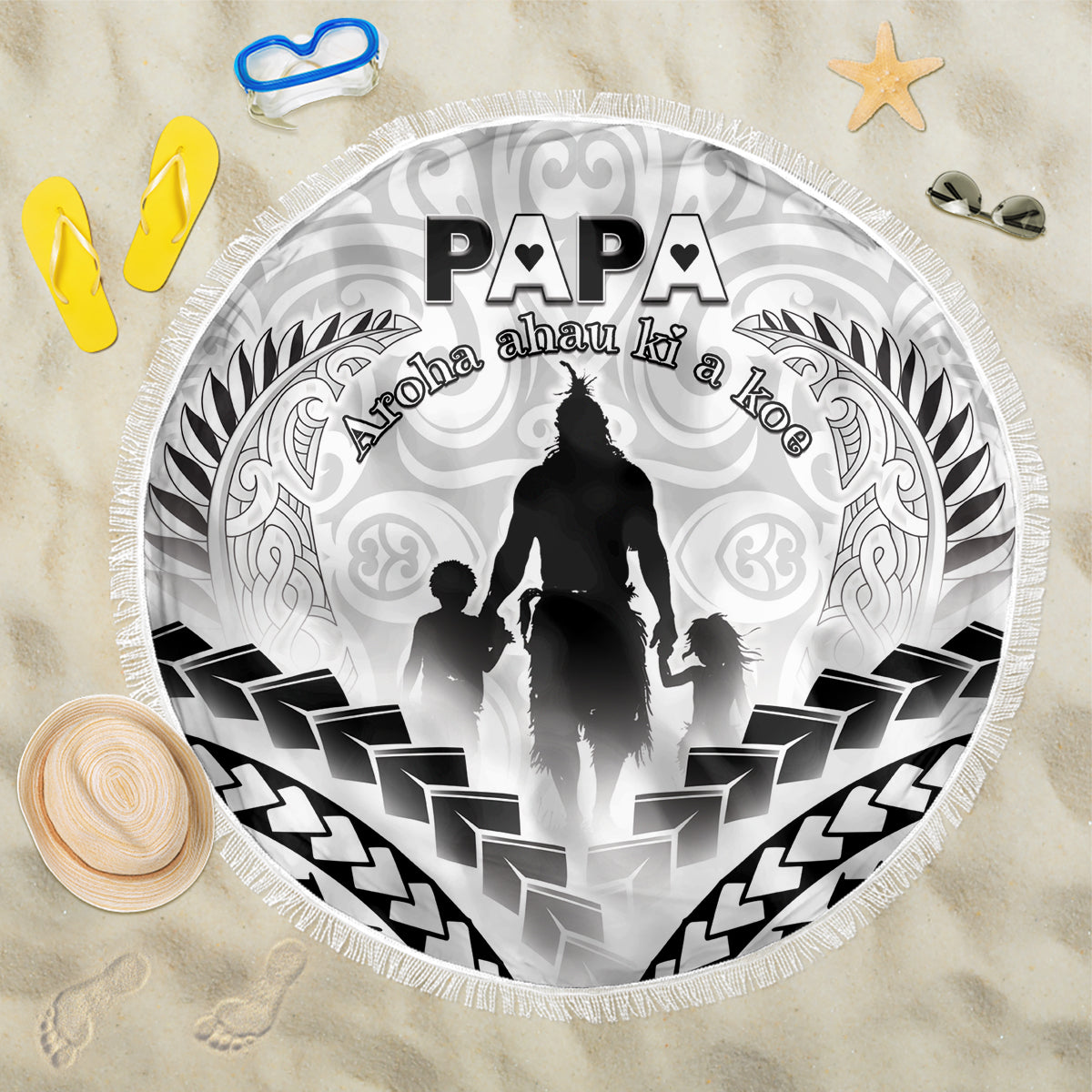 New Zealand Happy Father's Day Beach Blanket Aroha Ahau Ki A Koe Papa Polynesian Tribal