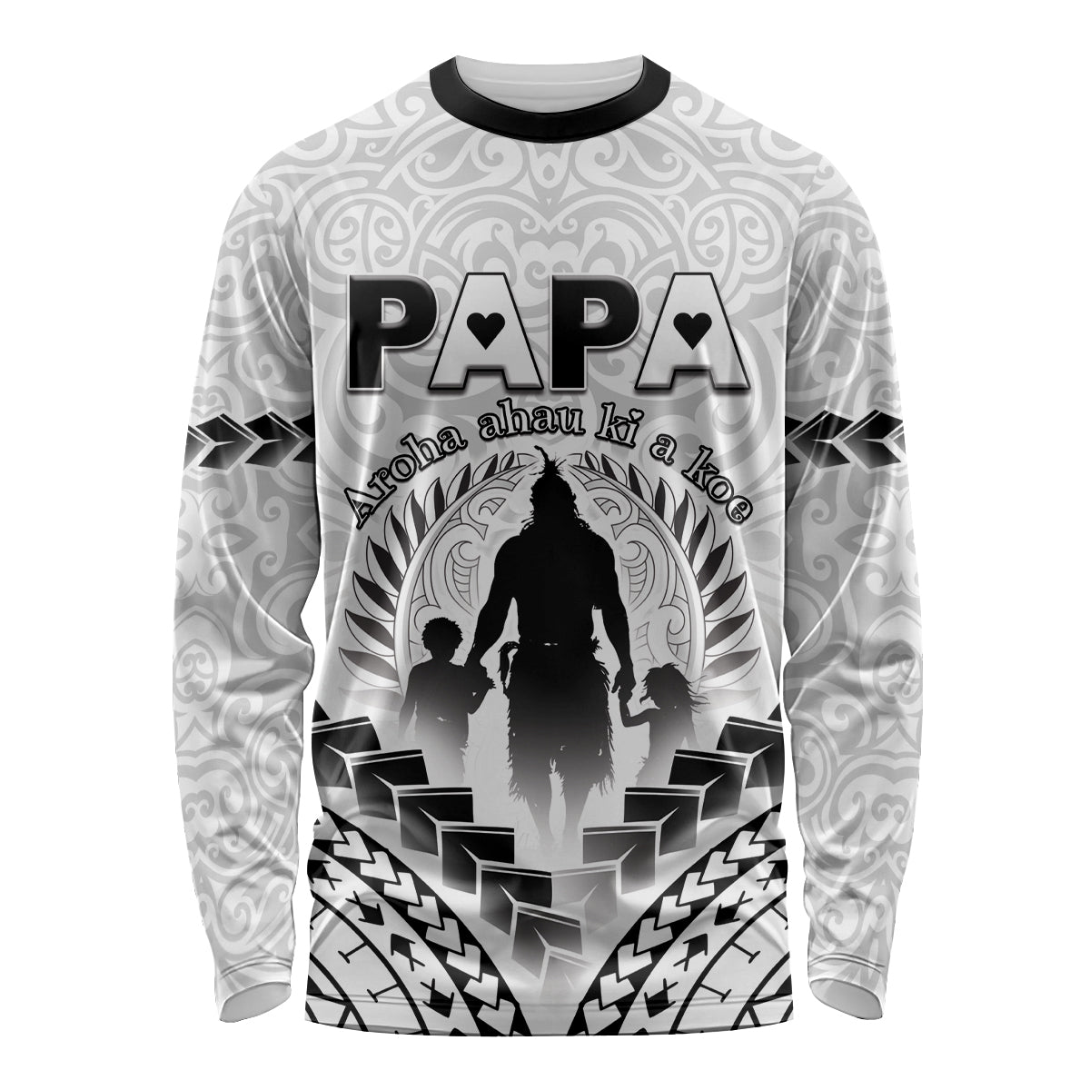 Personalised New Zealand Happy Father's Day Long Sleeve Shirt Aroha Ahau Ki A Koe Papa Polynesian Tribal